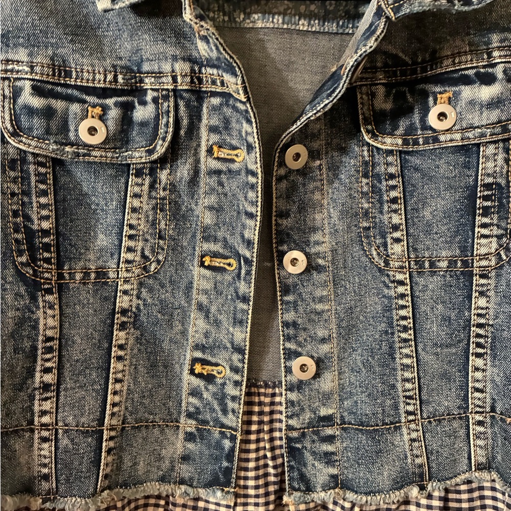Anthropologie Pilcro & the Letterpress Denim Jacket Gingham Embroidered Lace S - Picture 2 of 12